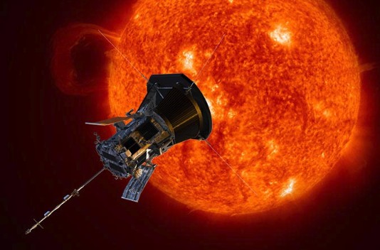 Rendering of parker solar probe approaching the sun