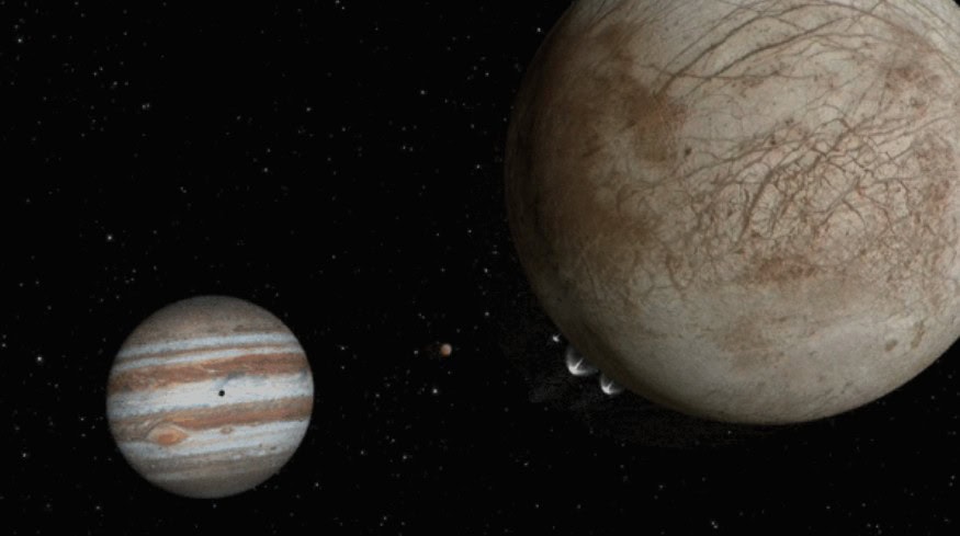 A computer render depicting of one of Europa's plumes