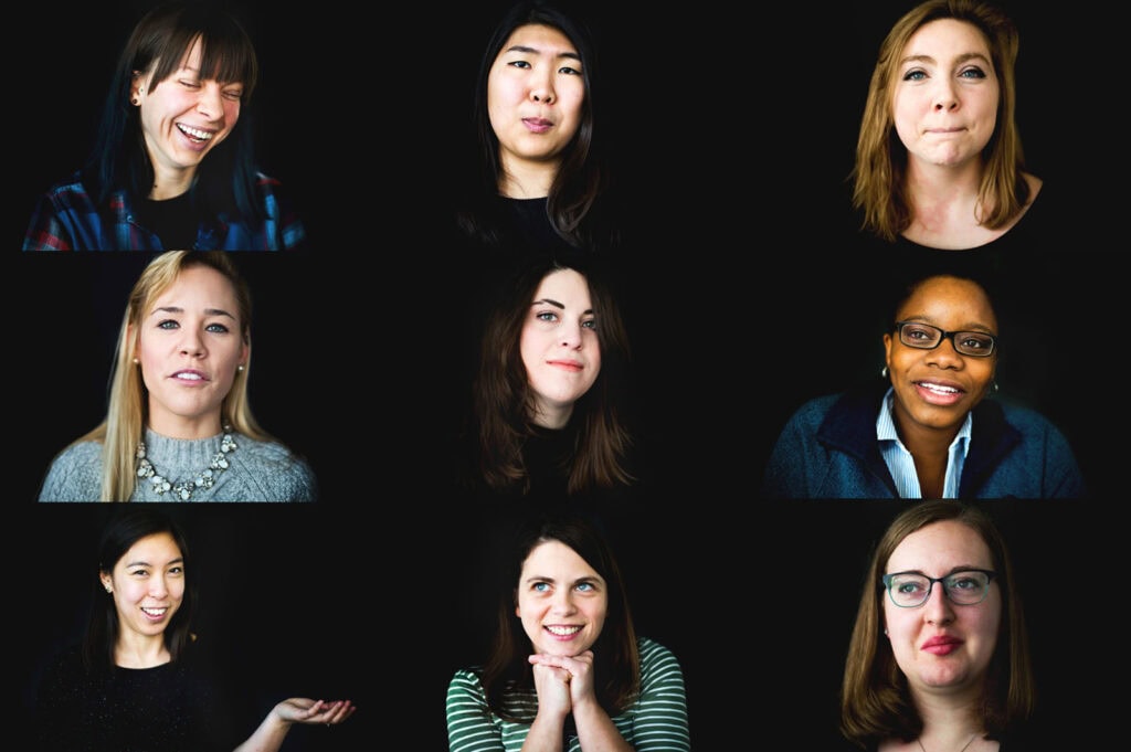 A collage of portraits of female graduate students