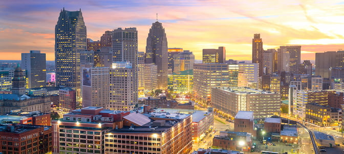 City skyline at dawn.
