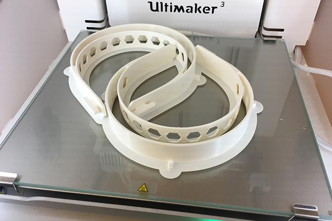 3d Printed headbands sitting in a lab