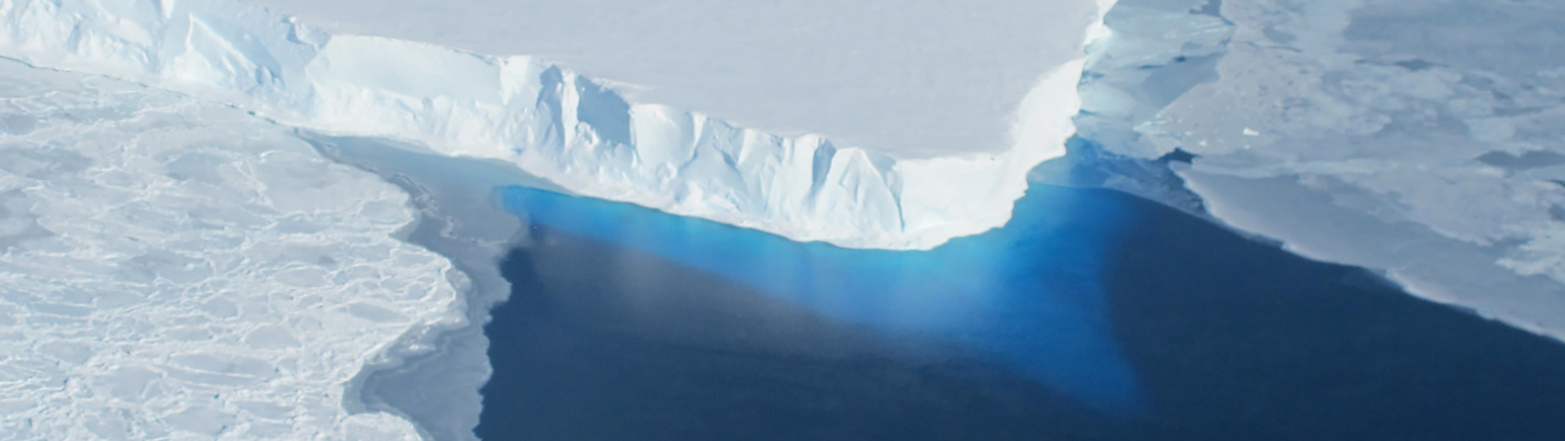 a long shot view from plane of the thwaites glacier in west antarctica