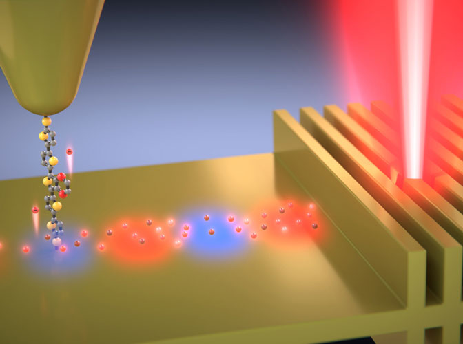 Computer illustration showing how electrons travel