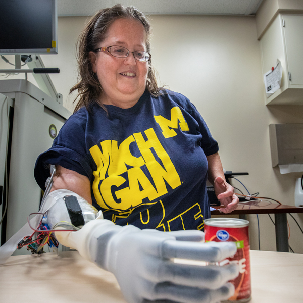 A person using the prosthetic hand