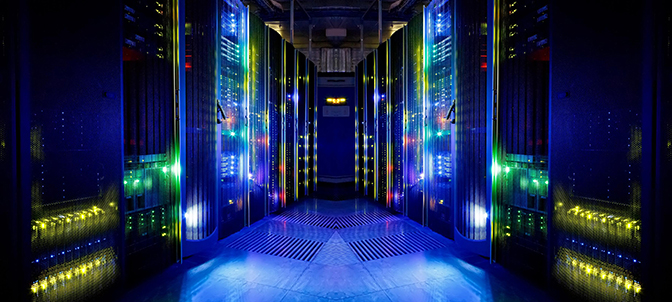 full view image of server rack at a database center