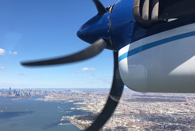 image of an aircraft over hudson