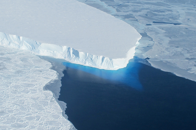 a long shot view from plane of the thwaites glacier in west antarctica