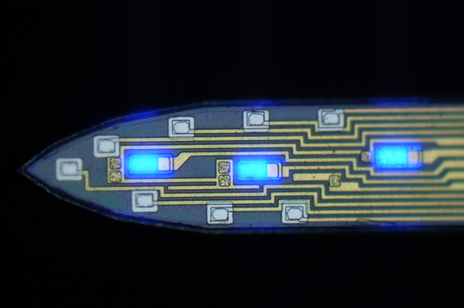 A small, boat-shaped device with circuitry.