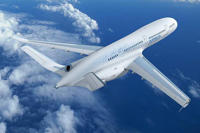 a concept plane illustration of the airbus in flight