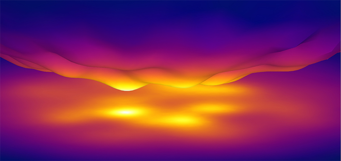 Close-up of heat radiating from one surface to another.
