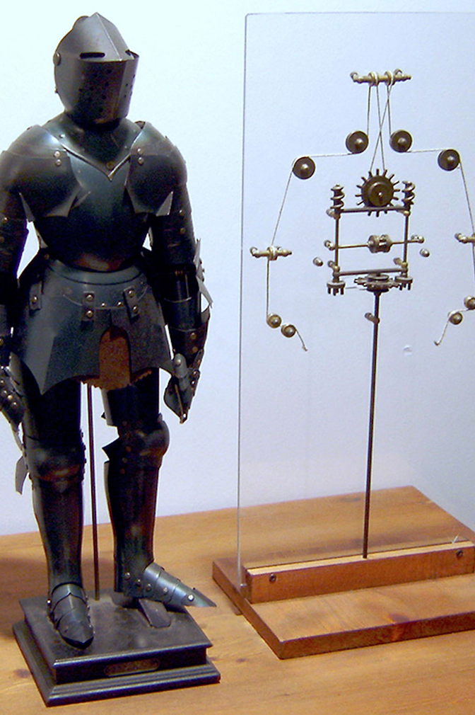 A suit of armor on a stand.