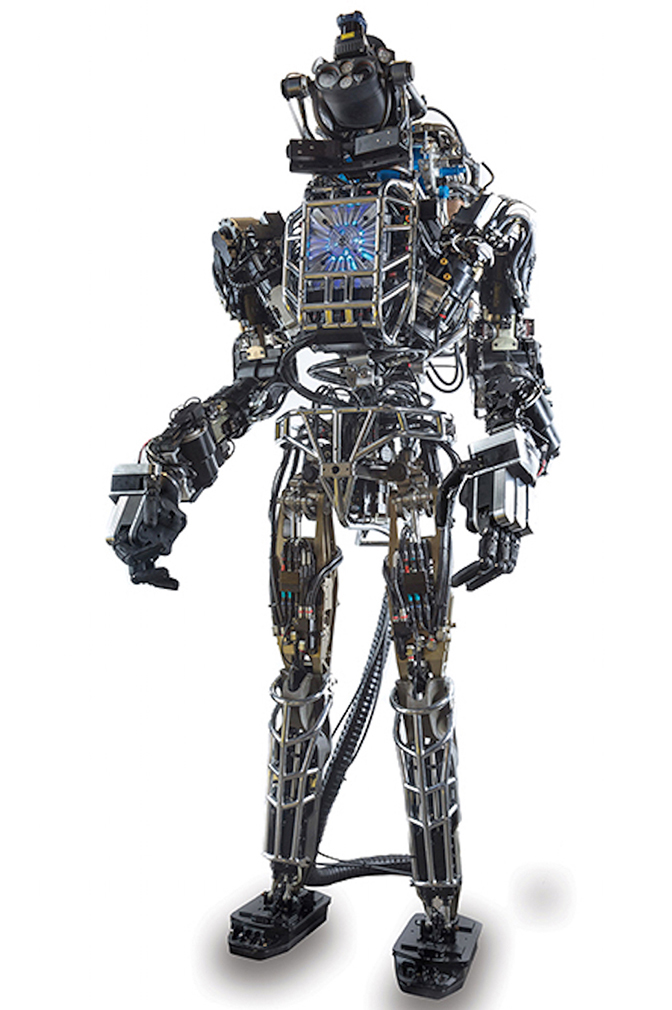 A bipedal robot in the shape of a person.