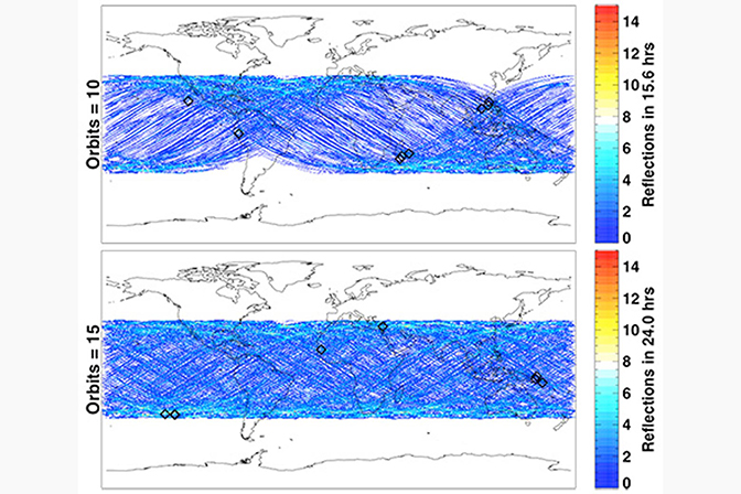 A map of the globe with a band around the equator shaded blue.