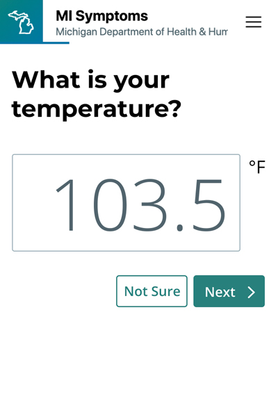 Web app asking question about user's temperature