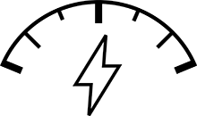 A cartoon of a gauge meter and an electric bolt