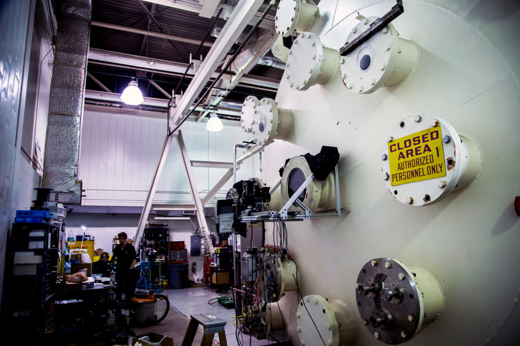 The Large Vacuum Test Facility in the Plasmadynamics & Electric Propulsion Laboratory at the University of Michigan is the largest facility of its kind at any university in the nation. Photo: Joseph Xu/Michigan Engineering