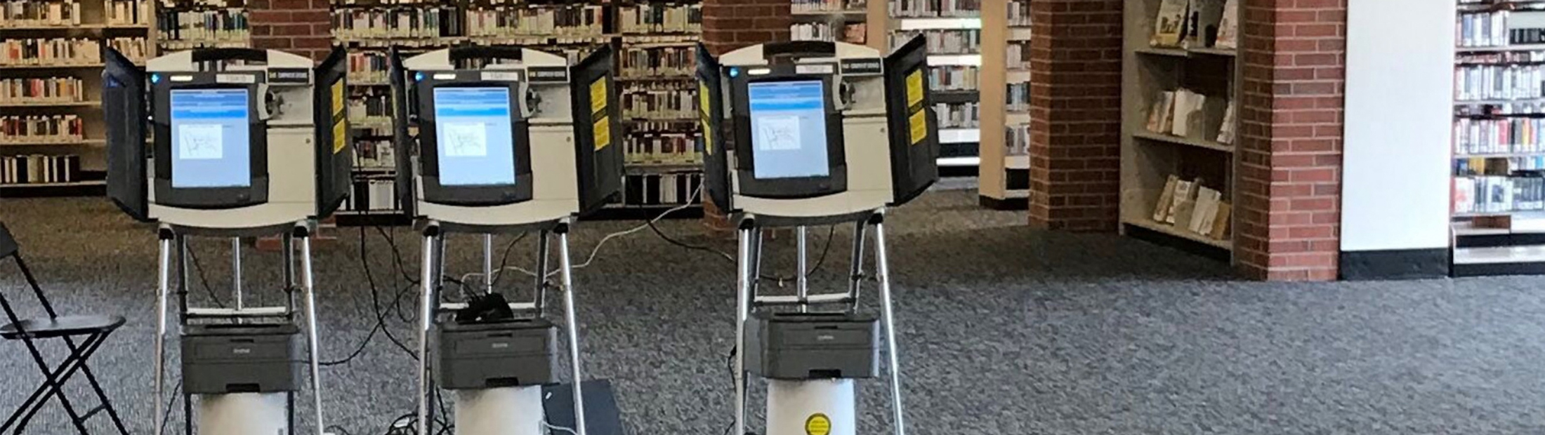 The voting machines set up in the Ann Arbor District Library
