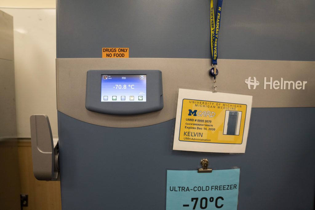 The outside of a low-temperature freezer