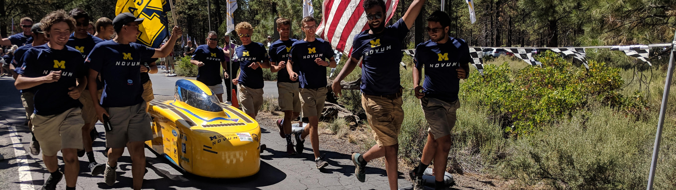 The Michigan Solar Car Team crosses the finish line. Courtesy of American Solar Challenge