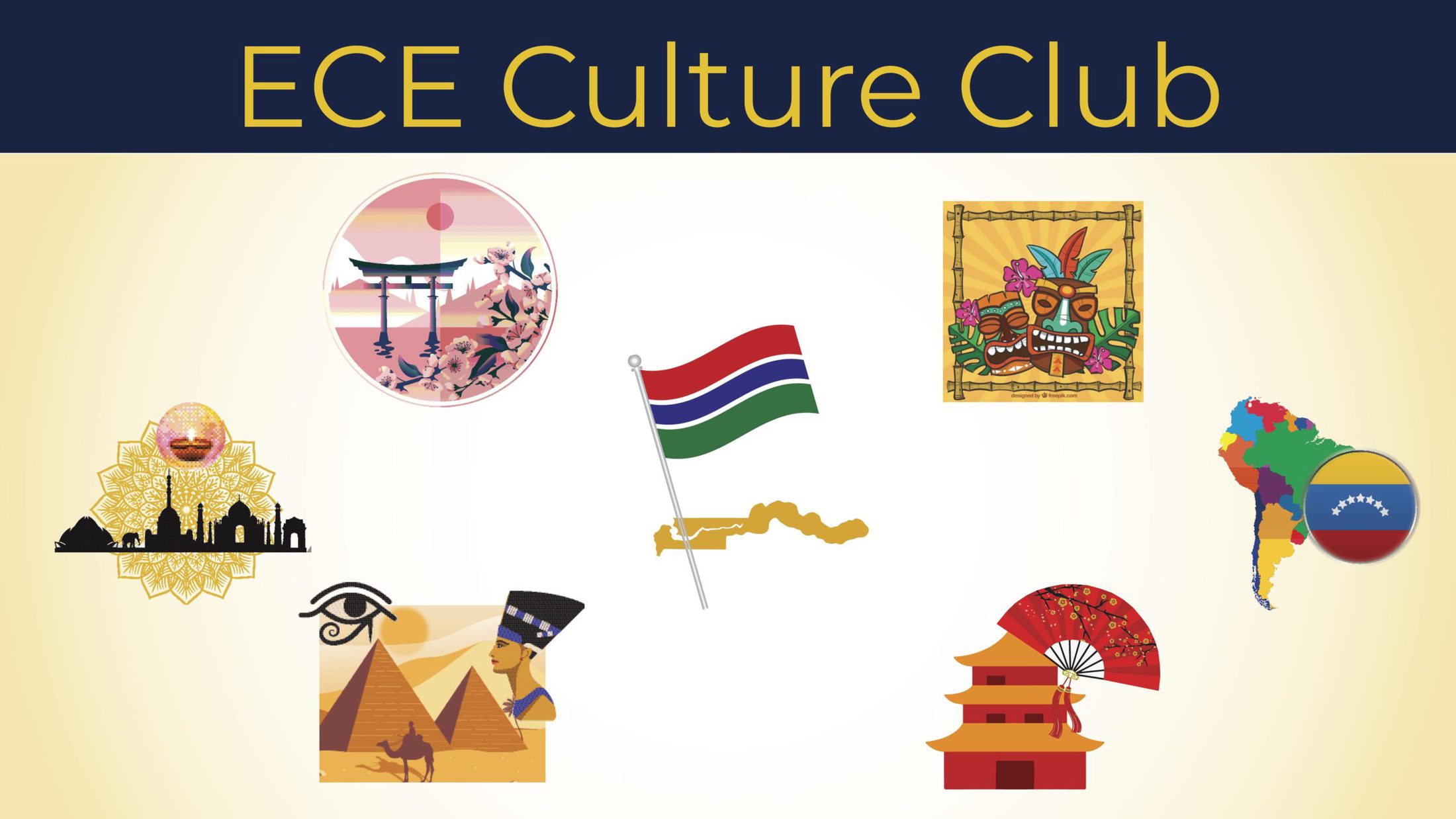 text that reads "ECE Culture Club" and assorted graphics representing different countries