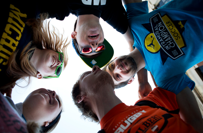 Students huddled in a circle