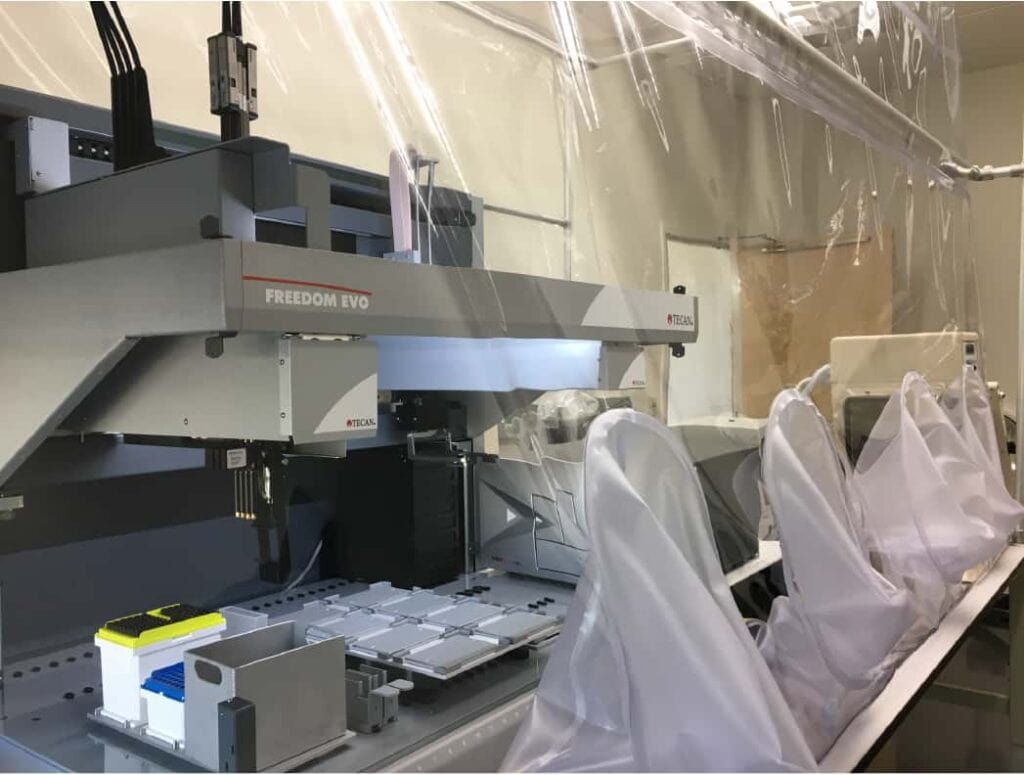 A work station covered in a protective screen