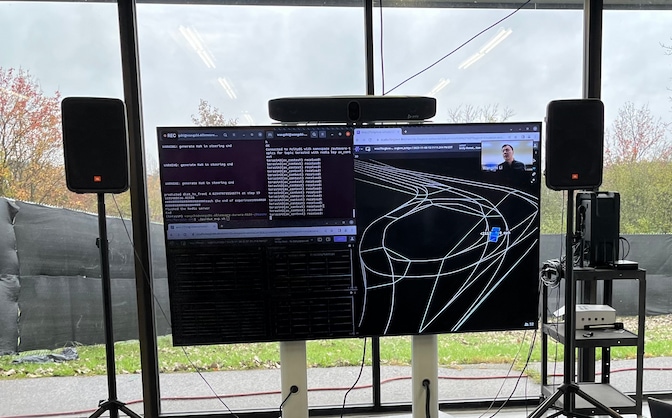 a monitor displaying the visual output seen by the Purdue University researchers as they conduct their tests at the Mcity Test Facility in Ann Arbor, Michigan,.