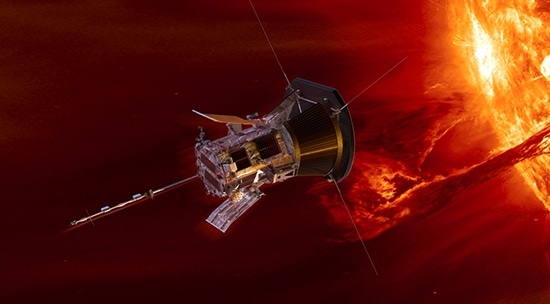 Parker Solar Probe, Solar Orbiter, and SunRISE each have their own unique view of the sun, its plasma and its magnetic field. Parker’s close proximity enables it to dive into the corona and directly measure its plasma and magnetic fields. Solar Orbiter is far enough away to photograph large areas of plasma in multiple wavelengths of light, including ultraviolet, but it’s still closer to the sun than the planet Mercury. In 2025, Solar Orbiter will become the first spacecraft since the 1990s to enter a polar orbit around the sun. The new position, shown in red, will give it a bird’s eye view of coronal mass ejections. SunRISE will observe the sun’s radio emissions from its orbit around Earth. Scientists believe the radio emissions could become a good early warning sign for incoming eruptions.