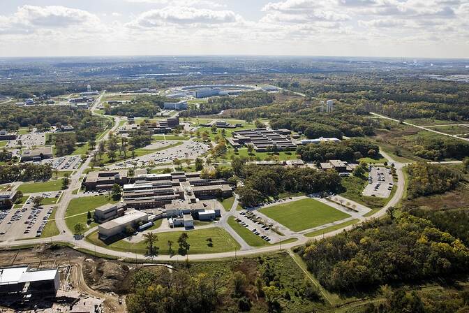 Aerial photo of the Argonne National Laboratory, located in Argonne, Illinois.