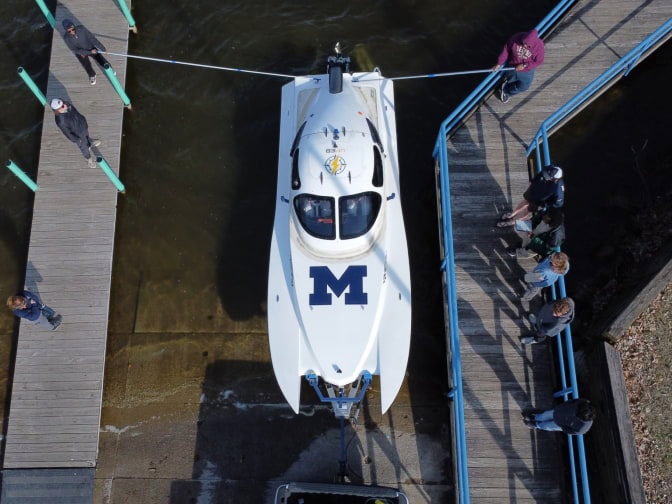 Aerial view of the University of Michigan E-boat.