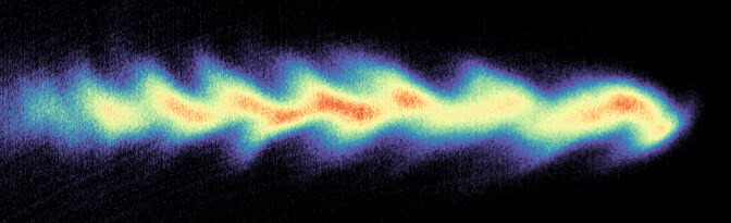 The plot resembles a fuzzy herringbone shape, stretching across the page horizontally. The shape is blue at the edges, and yellow or red in the center.