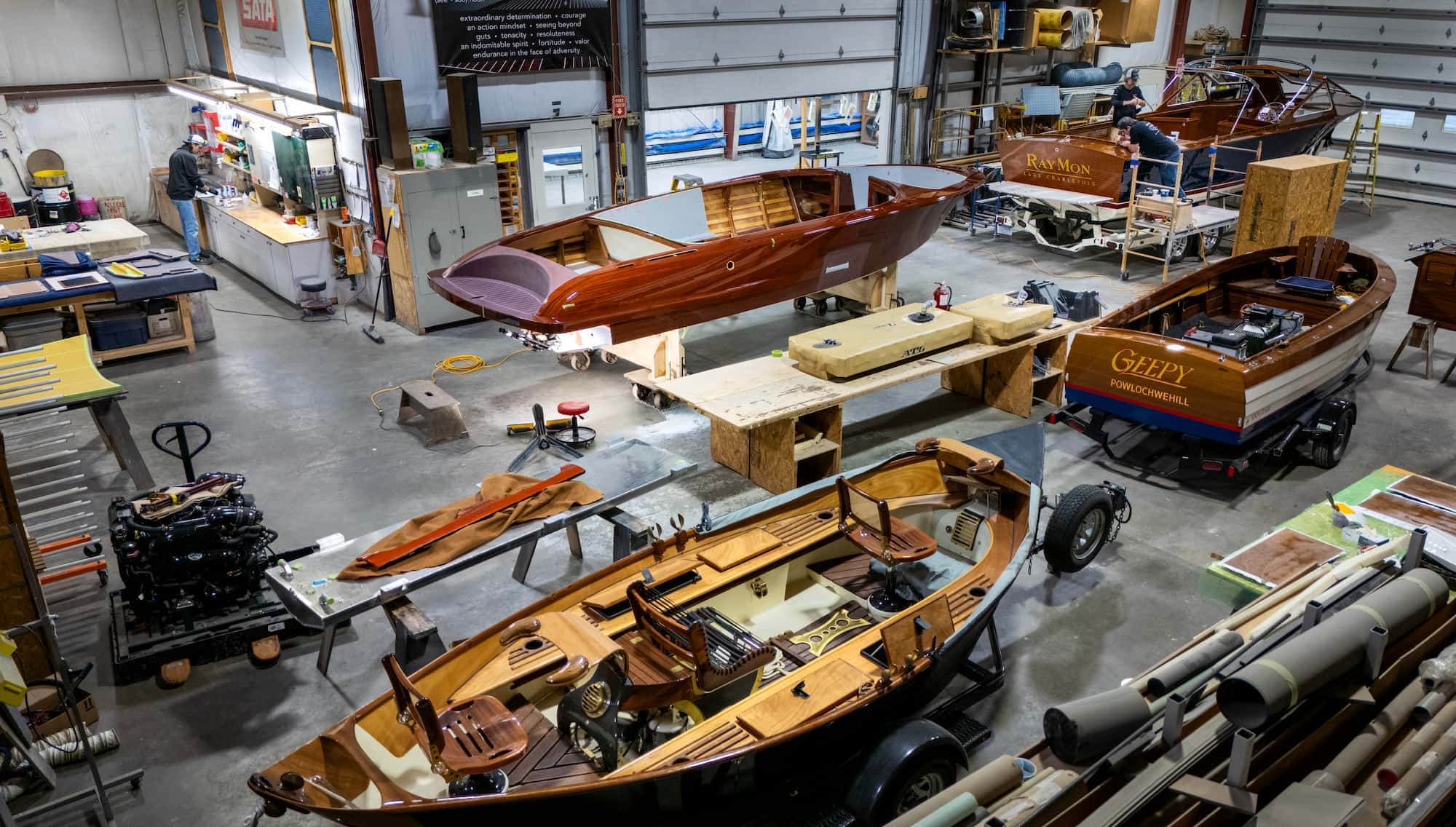 A room in the Van Dam Custom Boats workshop.